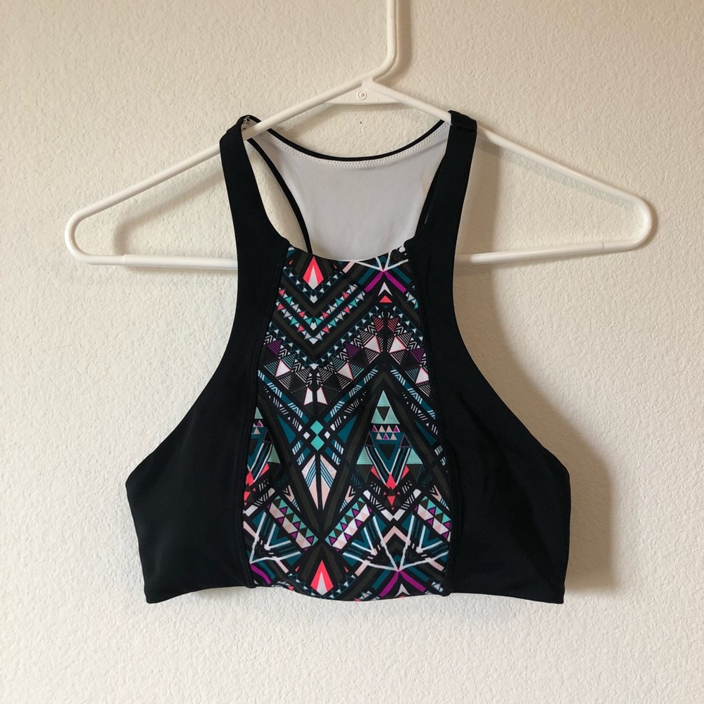 High neck, racerback swim top